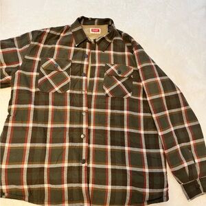 Wrangler Olive and Red Plaid Button Down Shirt